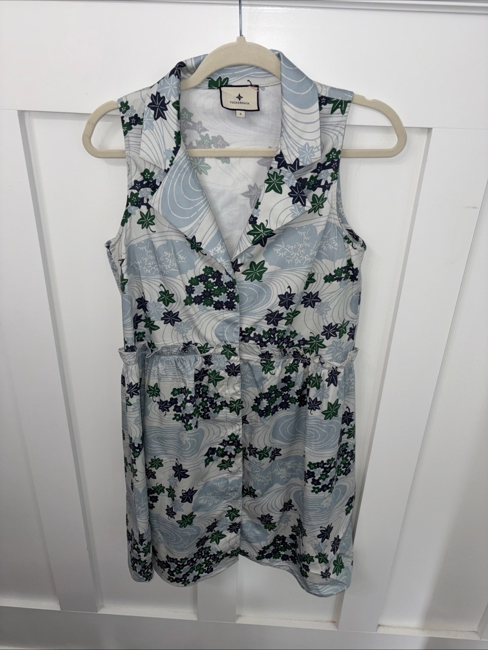 Blue Floral Sleeveless Shirt Dress-Tuckernuck-Small